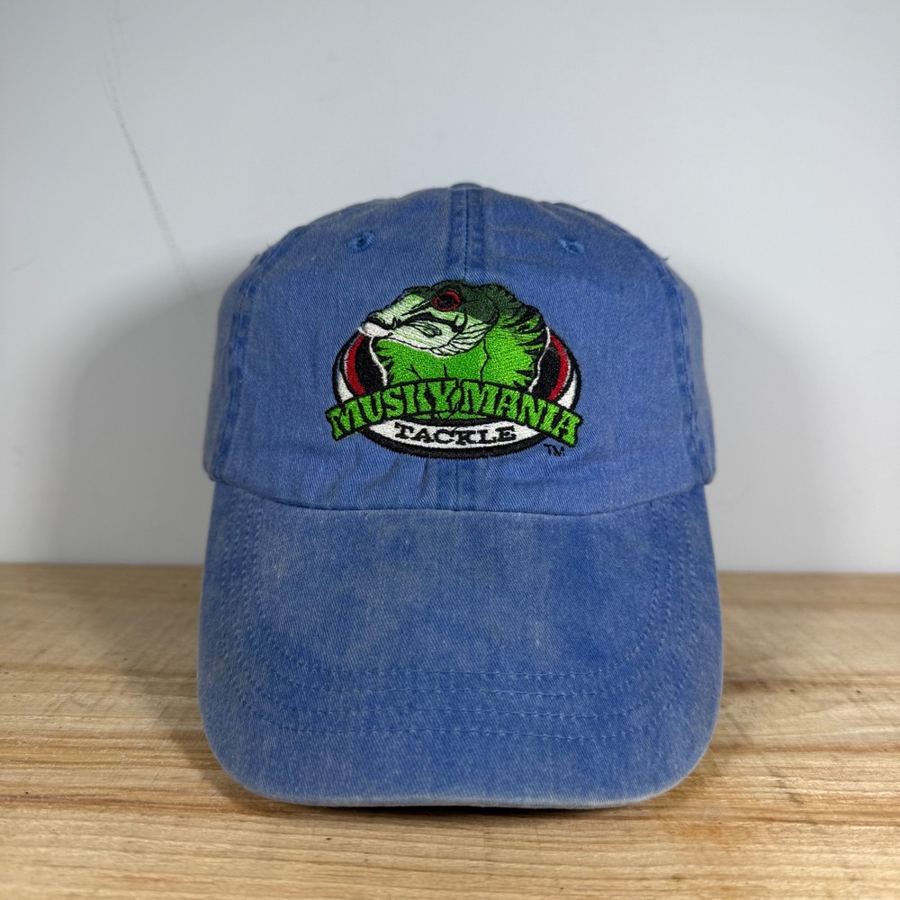 Musky Mania Tackle Hat Mens OSFM Blue Vtg Drifter Fishing Embroidered Dad Cap